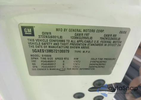 2007 Buick Rainier Cxl z USA, uszkodzony, nr VIN 5GAES13M572106979